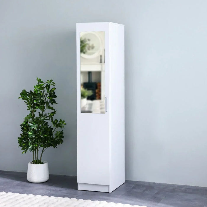 Supreme 1 Door Wardrobe With Mirror | Extra Sturdy Closet, Clothes Storage Cupboard | Modern Design Space Saving Swing Door Cabinet For Bedroom L40xW52xH190cm - White
