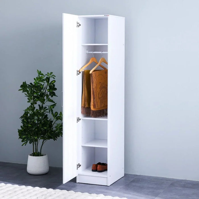 Supreme 1 Door Wardrobe With Mirror | Extra Sturdy Closet, Clothes Storage Cupboard | Modern Design Space Saving Swing Door Cabinet For Bedroom L40xW52xH190cm - White