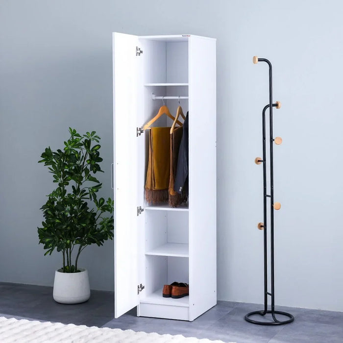 Supreme 1 Door Wardrobe With Mirror | Extra Sturdy Closet, Clothes Storage Cupboard | Modern Design Space Saving Swing Door Cabinet For Bedroom L40xW52xH190cm - White