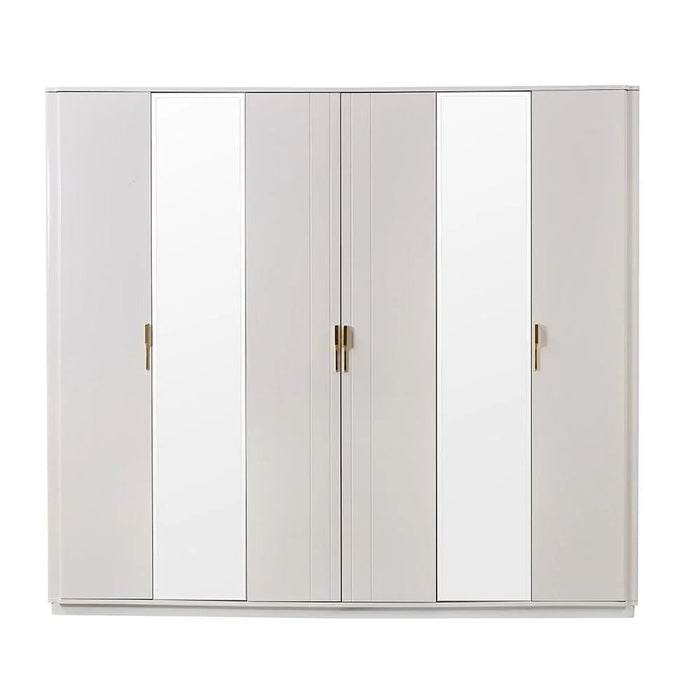 Lintell 6 Door Wardrobe Sturdy Closet Clothes Storage Cupboard Modern Design Space Saving Swing Door Cabinet For Bedroom L240.4xW60xH215cm - Cream