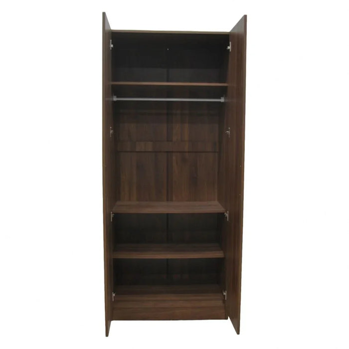 Supreme 2-Door Wardrobe with Mirror – Light Walnut Finish – Modern Wooden Wardrobe with Hanging Rod & Shelves – Spacious Bedroom Storage Cabinet