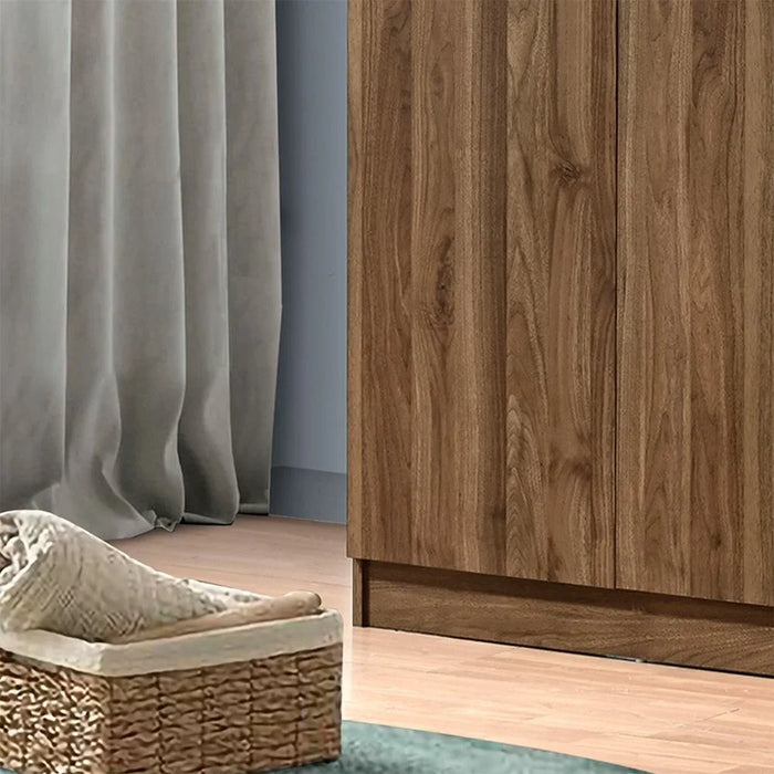 Supreme 2-Door Wardrobe with Mirror – Light Walnut Finish – Modern Wooden Wardrobe with Hanging Rod & Shelves – Spacious Bedroom Storage Cabinet