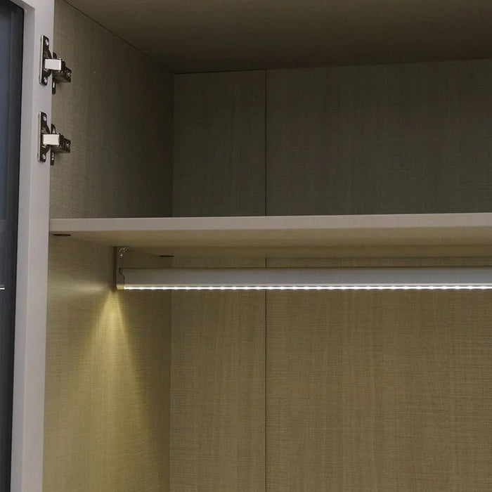 Virgo 6 Door Swing Door Wardrobe with 2 Glass Doors & LED - Matt Grey Engineered Wood Furniture, Spacious Storage with 8 Shelves, Size: L271.5xW61xH225cm