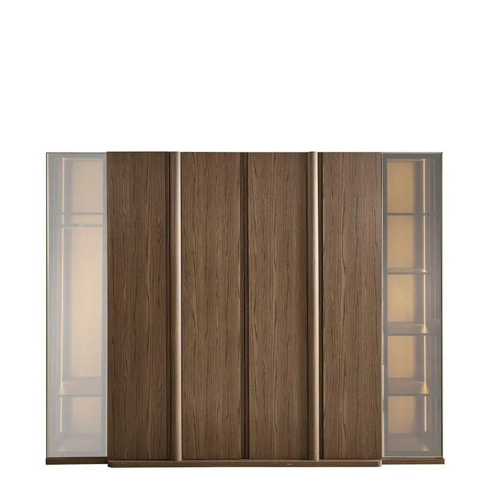 Somahus 6 Door Wardrobe with 2 Glass Doors & Built-In LED | Spacious Bedroom Storage with Shelves & Hanging Space | Premium Walnut/Brown Finish for Modern & Stylish Home Interiors