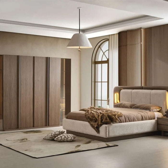 Somahus 6 Door Wardrobe with 2 Glass Doors & Built-In LED | Spacious Bedroom Storage with Shelves & Hanging Space | Premium Walnut/Brown Finish for Modern & Stylish Home Interiors