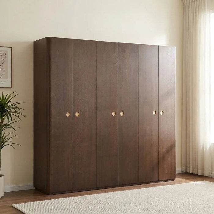Jacksonville 6 Door Wardrobe | Sturdy Closet Clothes Storage Cupboard | Modern Design Space Saving Swing Door Cabinet For Bedroom L239.7xW61xH220cm-Brown/Gold