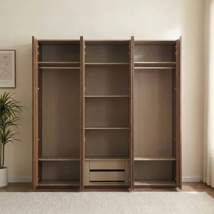 Jacksonville 6 Door Wardrobe | Sturdy Closet Clothes Storage Cupboard | Modern Design Space Saving Swing Door Cabinet For Bedroom L239.7xW61xH220cm-Brown/Gold