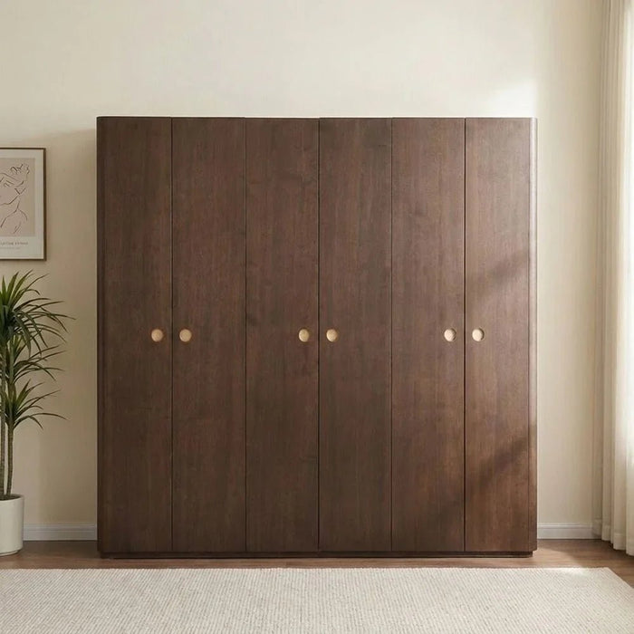 Jacksonville 6 Door Wardrobe | Sturdy Closet Clothes Storage Cupboard | Modern Design Space Saving Swing Door Cabinet For Bedroom L239.7xW61xH220cm-Brown/Gold