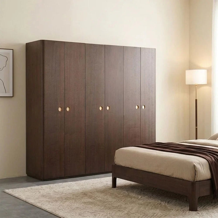 Jacksonville 6 Door Wardrobe | Sturdy Closet Clothes Storage Cupboard | Modern Design Space Saving Swing Door Cabinet For Bedroom L239.7xW61xH220cm-Brown/Gold