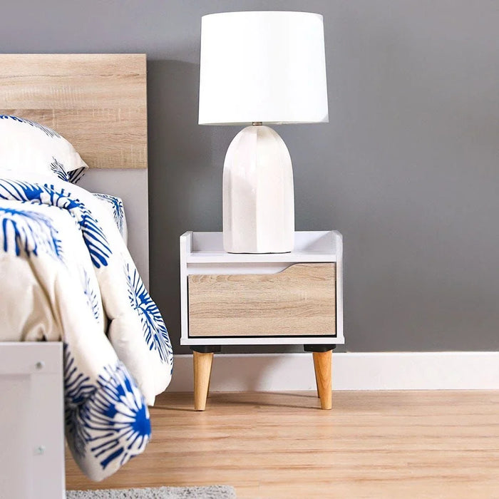 Aurora Night Stand White/Natural Oak 40x35x42cm