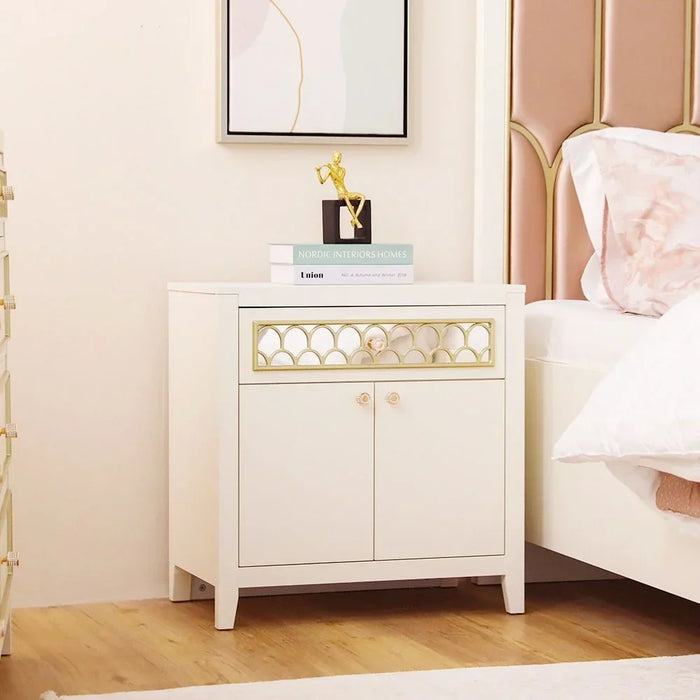 Set Of 2 Hernan Night Stand White/Gold 660x400x680cm