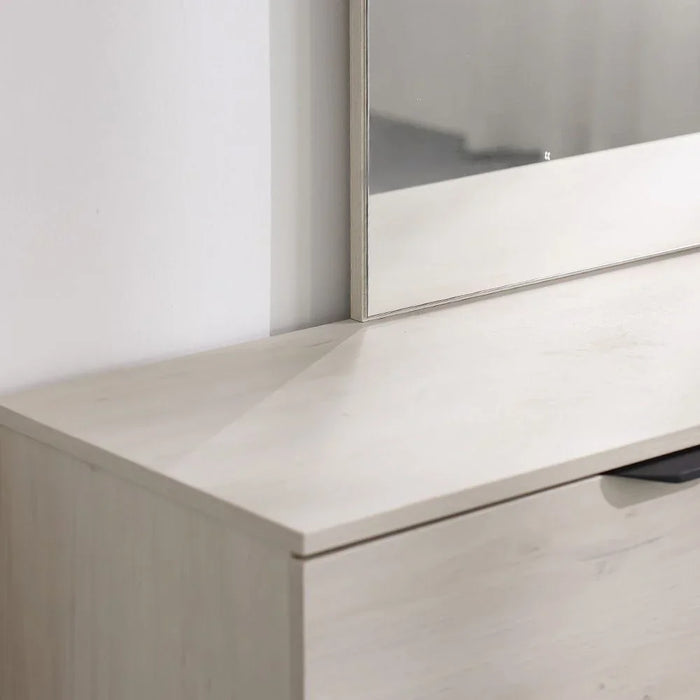 Pletora Dresser With Mirror Durable Vanity Table Dressing Makeup Desk With Storage Modern Design Bedroom Furniture L152Xw39Xh85Cm-Grey Oak