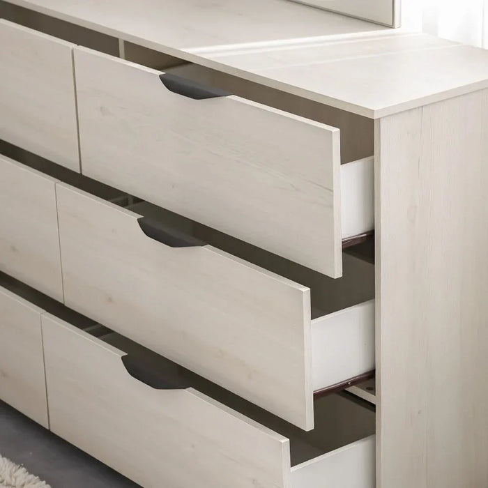 Pletora Dresser With Mirror Durable Vanity Table Dressing Makeup Desk With Storage Modern Design Bedroom Furniture L152Xw39Xh85Cm-Grey Oak