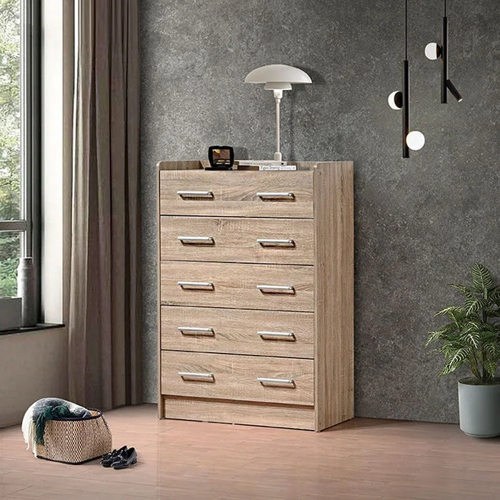 Supreme Chest Of 5 Drawers | Multifunctional Storage Organiser | Space Saving Drawer Chest | Modern Design Furniture For Bedroom Living Room L80xW40.5xH116cm - French Sonoma Oak