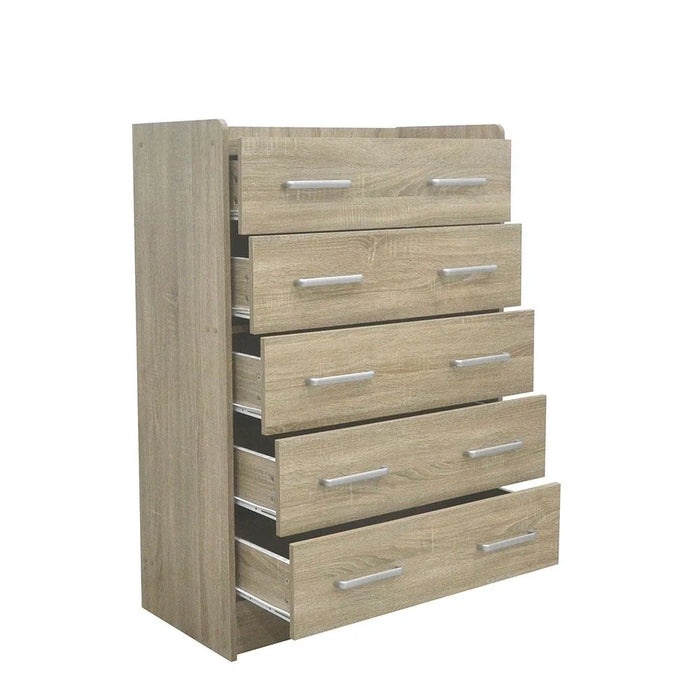 Supreme Chest Of 5 Drawers | Multifunctional Storage Organiser | Space Saving Drawer Chest | Modern Design Furniture For Bedroom Living Room L80xW40.5xH116cm - French Sonoma Oak