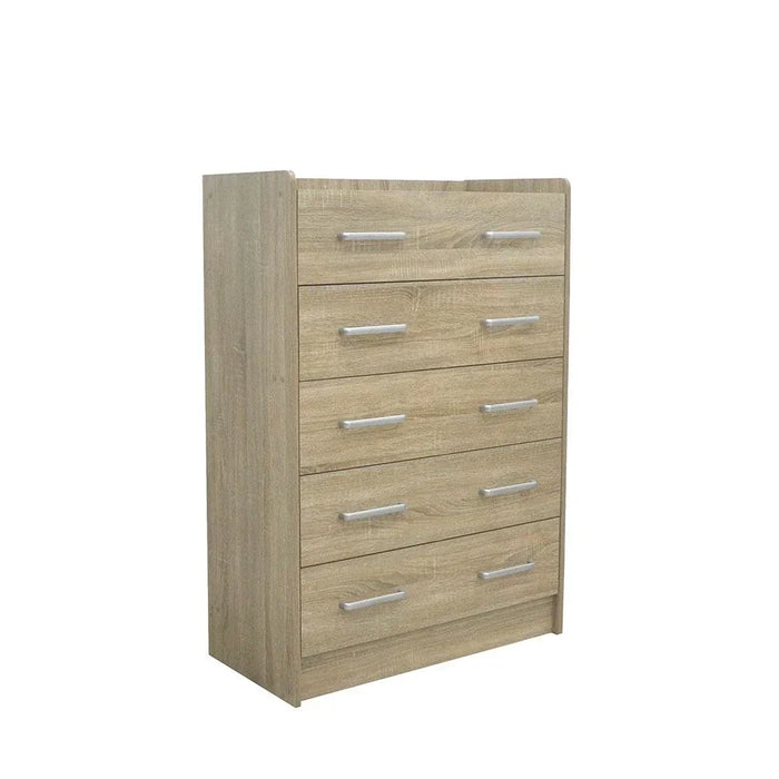 Supreme Chest Of 5 Drawers | Multifunctional Storage Organiser | Space Saving Drawer Chest | Modern Design Furniture For Bedroom Living Room L80xW40.5xH116cm - French Sonoma Oak
