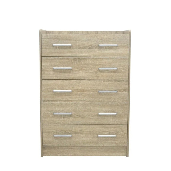 Supreme Chest Of 5 Drawers | Multifunctional Storage Organiser | Space Saving Drawer Chest | Modern Design Furniture For Bedroom Living Room L80xW40.5xH116cm - French Sonoma Oak