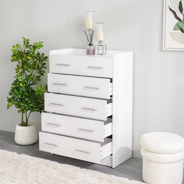 Supreme Chest Of 5 Drawers Desk Chest Of Drawers Living Room Chest Of Drawers Modern And Simple Bedroom Furniture Wall Storage Cabine -White