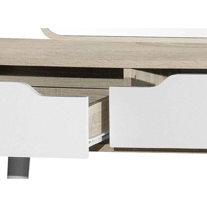 Kinder Vanity 1 Door 3 Drawers Dresser With Mirror Makeup Dressing Table With Mirror And Drawers For Small Bedroom Studio Minimalist - White & Sonoma Oak