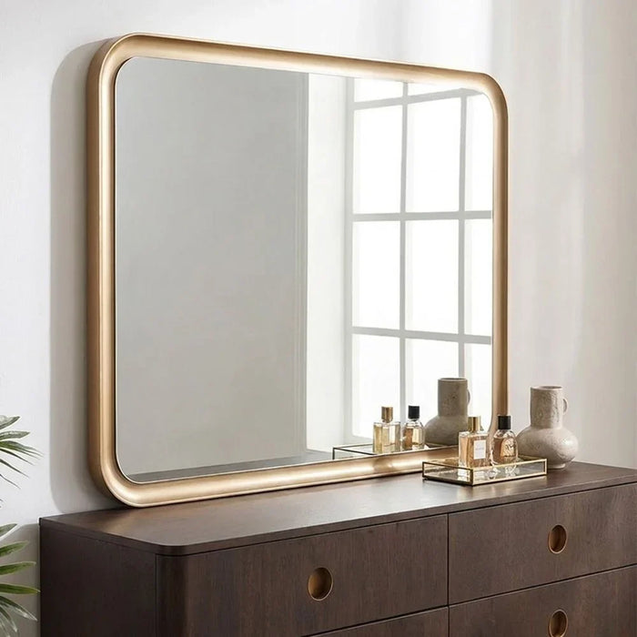 Jacksonville 6 Drawer Dresser With Mirror & Stool | Durable Vanity Table | Dressing Makeup Desk With ChairL160xW47xH90cm - Brown/Gold