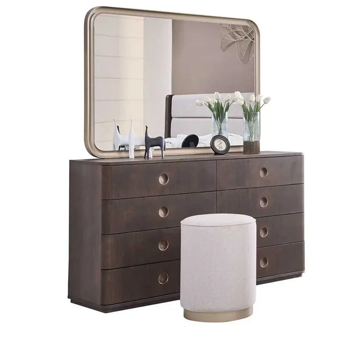 Jacksonville 6 Drawer Dresser With Mirror & Stool | Durable Vanity Table | Dressing Makeup Desk With ChairL160xW47xH90cm - Brown/Gold