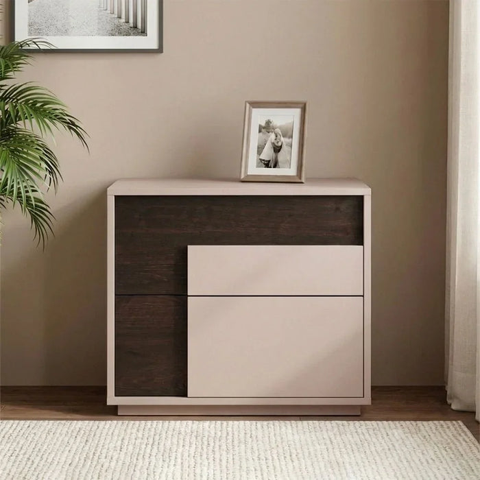 Novette 2 Drawer Left Night Stand | Multifunctional Bedside Table | Space Saving Nightstand Side Table | Modern Design Furniture For Bedroom L60xW40xH50cm-Taupe/Wenge