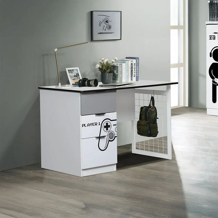 Gamerzone Study Desk With 3 Drawers Computer Table Art And Crafts Desk Workstation Laptop Kids Table Modern Study Table For Home L116Xw60Xh75Cm -White And Grey