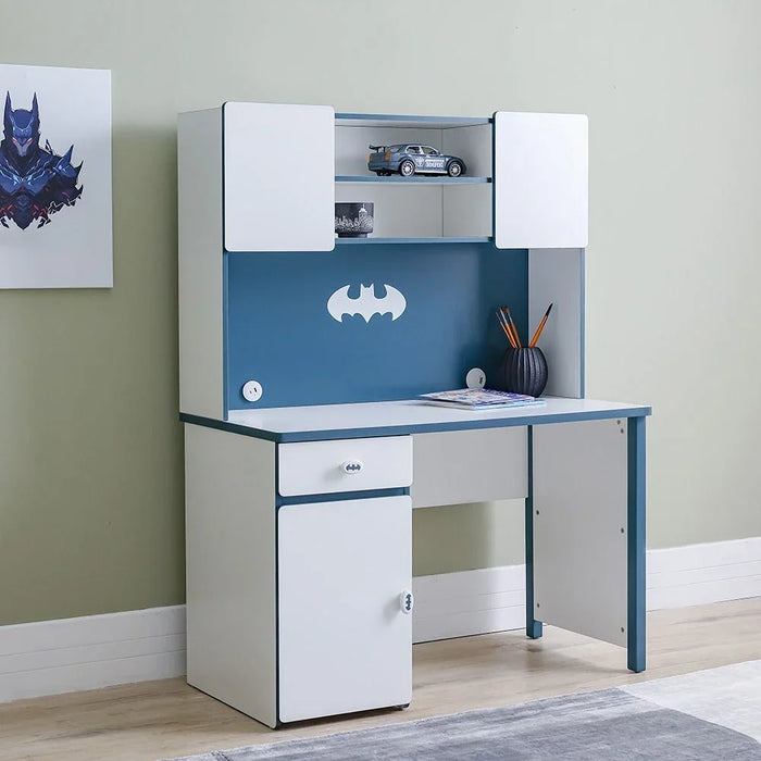 Knight Study Desk & Hutch With 1 Drawer & 1 Door – Modern Workspace With Usb Charging, Perfect For Kids & Teens – White, Teal & Blue