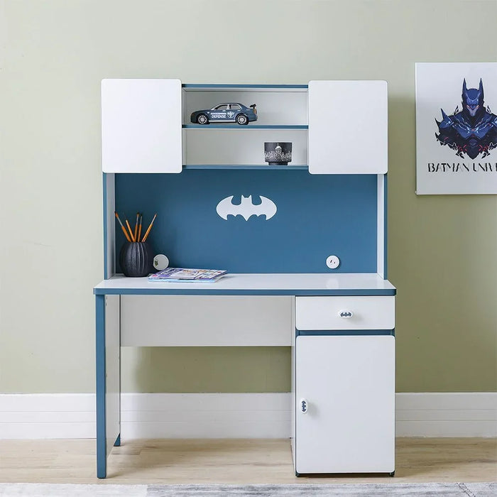 Knight Study Desk & Hutch With 1 Drawer & 1 Door – Modern Workspace With Usb Charging, Perfect For Kids & Teens – White, Teal & Blue