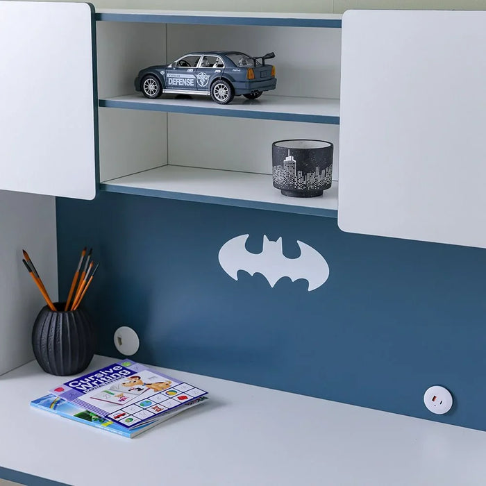 Knight Study Desk & Hutch With 1 Drawer & 1 Door – Modern Workspace With Usb Charging, Perfect For Kids & Teens – White, Teal & Blue