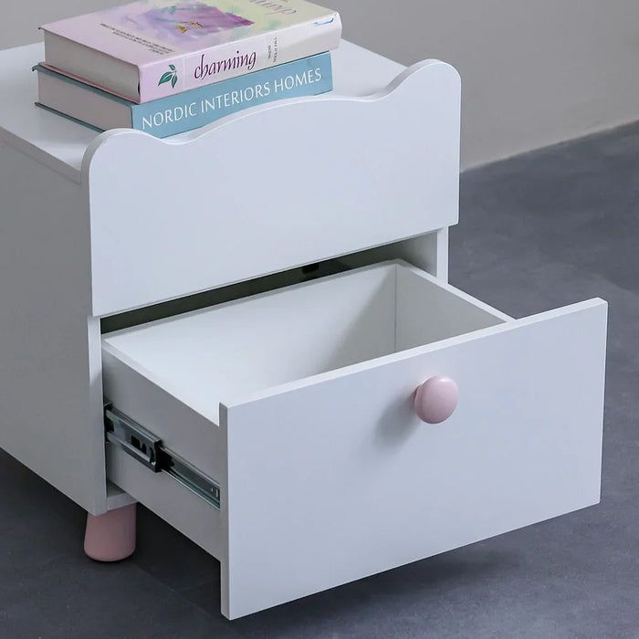 Kitty 2-Drawer Nightstand – Elegant Kids’ Bedroom Storage Table With Smooth Drawers, Stylish & Functional Accent – White