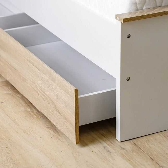Stanley 120x200 House Bed With 2 Drawers | Modern Design Wooden Kids Bed Frame Furniture | Comfortable Bed (Mattress Not Included) - Sonoma Oak & White