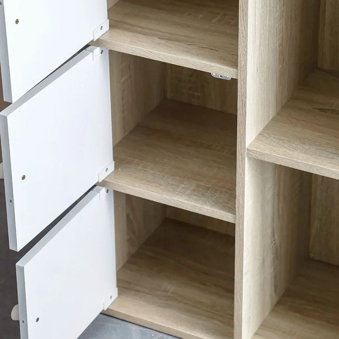 Kinder 3Door Book Case With Open Shelves | Modern Design Organiser Cupboard | Multifunctional Kids Display Rack Book Case For Home L60xW29xH80cm - White & Sonoma Oak