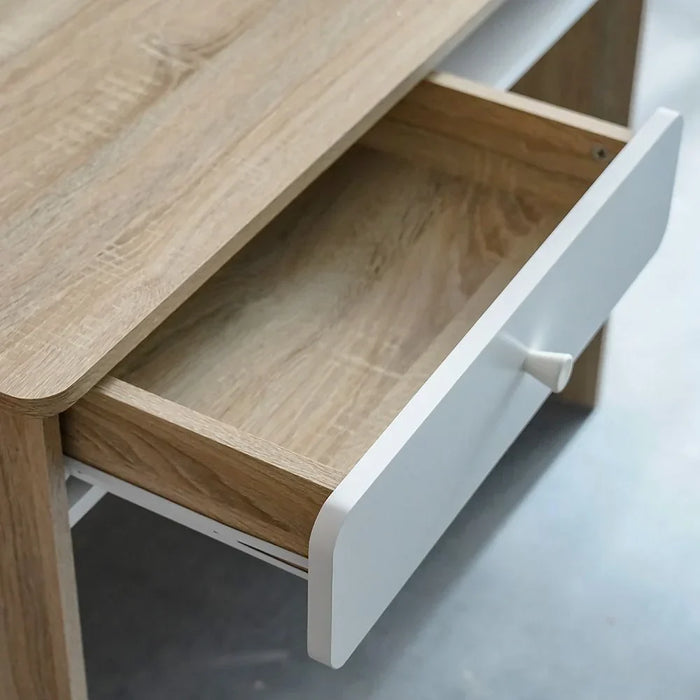 Kinder Study Desk With 1 Drawer | Arts And Crafts Desk | Modern Wooden Kids Table L100xW50xH73cm - White & Sonoma Oak