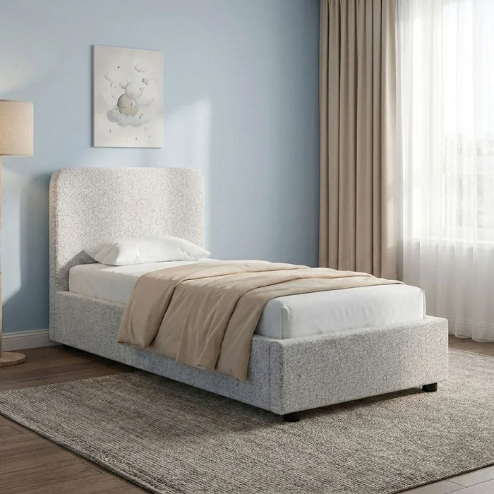 Maxillux Recta 90X200 Upholstered Kids Bed With USB | Modern Design Single Bed Frame Furniture | Comfortable Bed (Mattress Not Included) L217xW102xH104cm - Grey