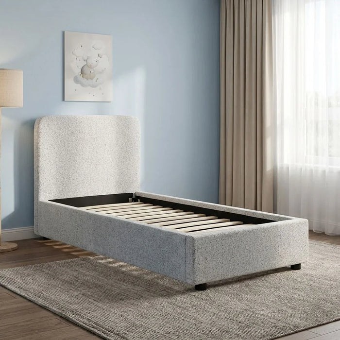 Maxillux Recta 90X200 Upholstered Kids Bed With USB | Modern Design Single Bed Frame Furniture | Comfortable Bed (Mattress Not Included) L217xW102xH104cm - Grey
