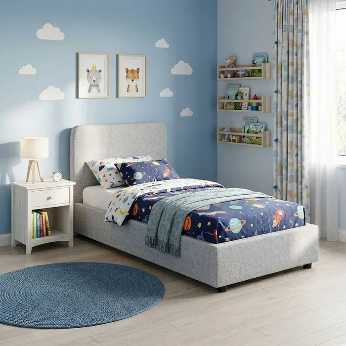 Maxillux Recta 120X200 Upholstered Kids Bed With USB | Modern Design Single Bed Frame Furniture | Comfortable Bed (Mattress Not Included) L217xW132xH104cm - Grey