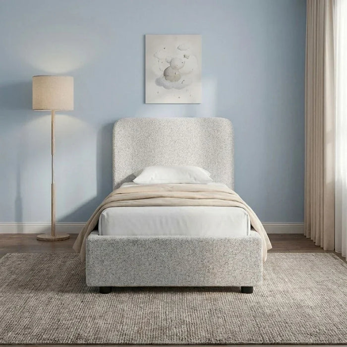 Maxillux Recta 120X200 Upholstered Kids Bed With USB | Modern Design Single Bed Frame Furniture | Comfortable Bed (Mattress Not Included) L217xW132xH104cm - Grey