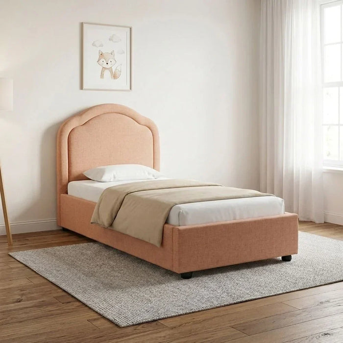 Maxillux Arcus 90X200 Upholstered Kids Bed With Usb | Modern Design Single Bed Frame Furniture | Comfortable Bed (Mattress Not Included) L217xW102xH116cm - Peach Pink