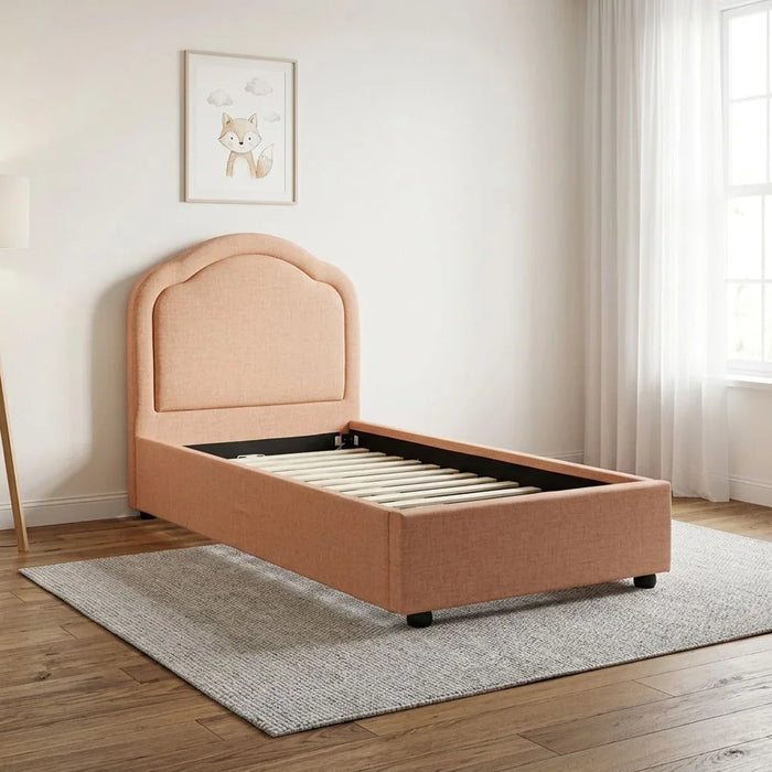 Maxillux Arcus 90X200 Upholstered Kids Bed With Usb | Modern Design Single Bed Frame Furniture | Comfortable Bed (Mattress Not Included) L217xW102xH116cm - Peach Pink