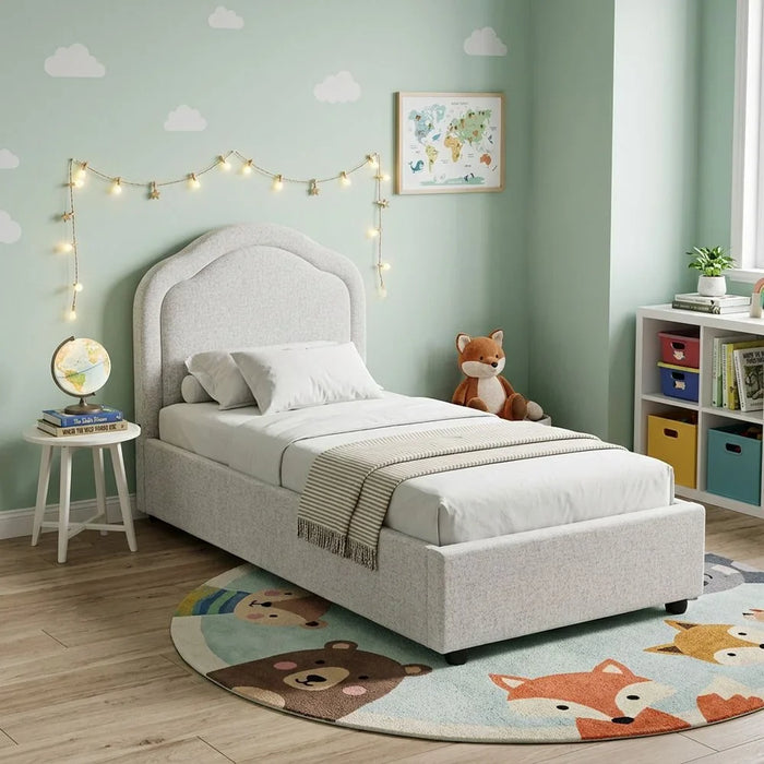 Maxillux Arcus 90X200 Upholstered Kids Bed With USB | Modern Design Single Bed Frame Furniture | Comfortable Bed (Mattress Not Included) L217xW102xH116cm - Grey