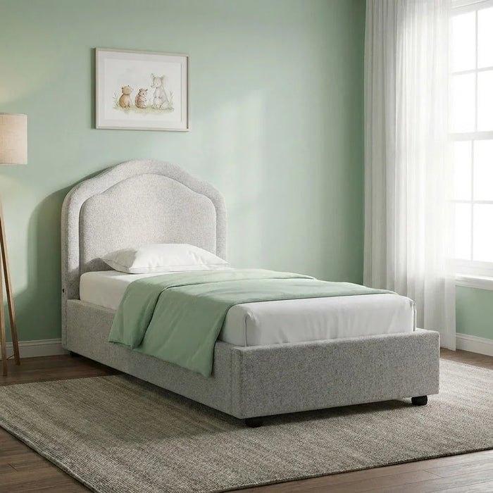 Maxillux Arcus 90X200 Upholstered Kids Bed With USB | Modern Design Single Bed Frame Furniture | Comfortable Bed (Mattress Not Included) L217xW102xH116cm - Grey
