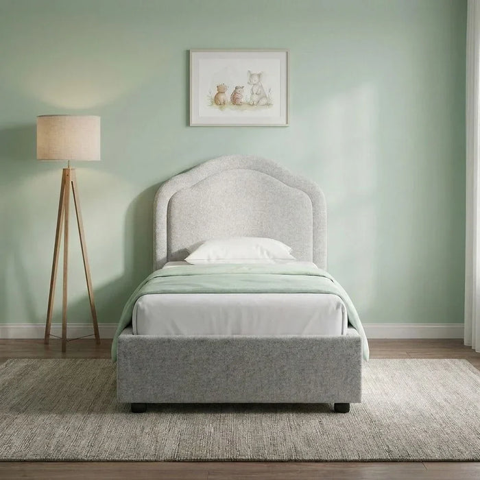 Maxillux Arcus 90X200 Upholstered Kids Bed With USB | Modern Design Single Bed Frame Furniture | Comfortable Bed (Mattress Not Included) L217xW102xH116cm - Grey