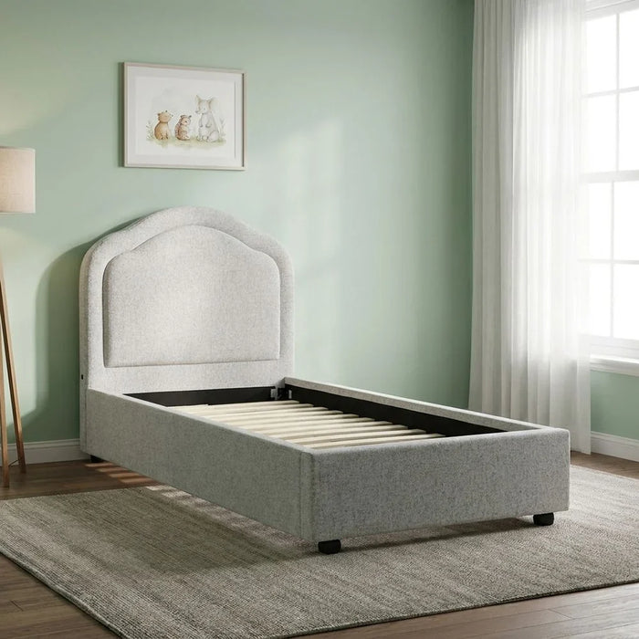 Maxillux Arcus 90X200 Upholstered Kids Bed With USB | Modern Design Single Bed Frame Furniture | Comfortable Bed (Mattress Not Included) L217xW102xH116cm - Grey