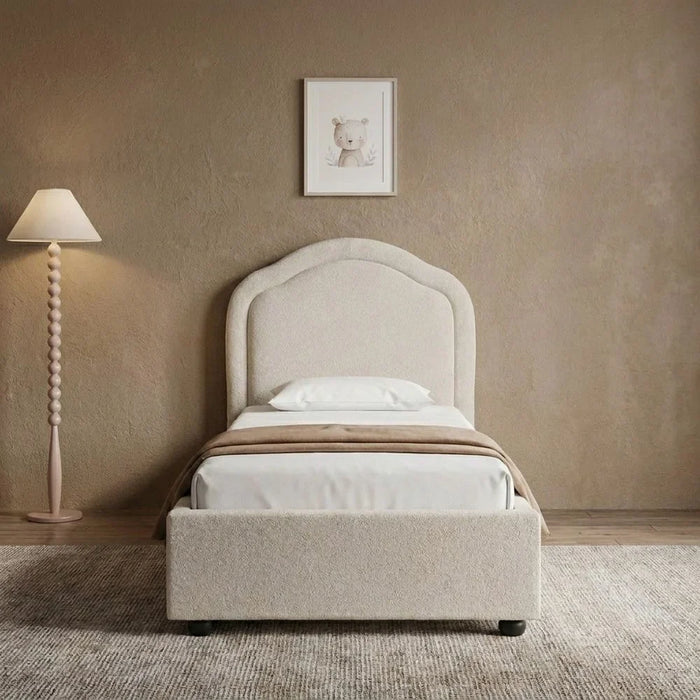 Maxillux Arcus 90X200 Upholstered Kids Bed With USB | Modern Design Single Bed Frame Furniture | Comfortable Bed (Mattress Not Included) L217xW102xH116cm - Beige