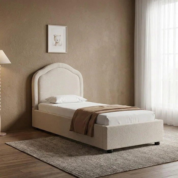 Maxillux Arcus 120X200 Upholstered Kids Bed With USB | Modern Design Single Bed Frame Furniture | Comfortable Bed (Mattress Not Included) L217xW132xH116cm - Beige