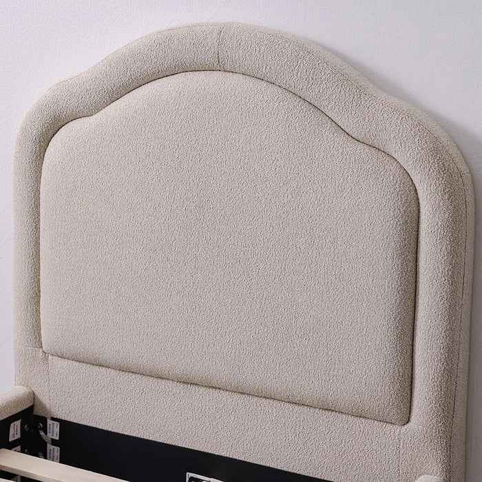 Maxillux Arcus 120X200 Upholstered Kids Bed With USB | Modern Design Single Bed Frame Furniture | Comfortable Bed (Mattress Not Included) L217xW132xH116cm - Beige