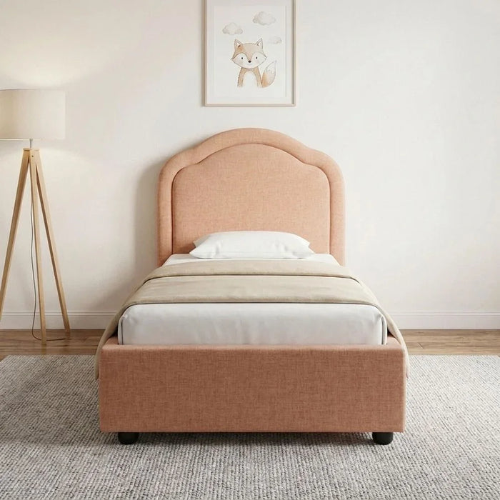 Maxillux Arcus 120X200 Upholstered Kids Bed With Usb | Modern Design Single Bed Frame Furniture | Comfortable Bed (Mattress Not Included) L217xW132xH116cm - Peach Pink