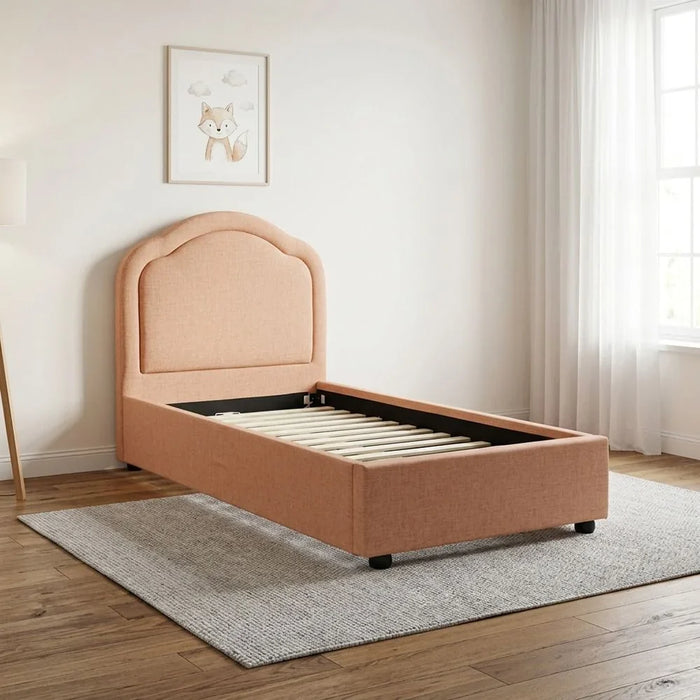 Maxillux Arcus 120X200 Upholstered Kids Bed With Usb | Modern Design Single Bed Frame Furniture | Comfortable Bed (Mattress Not Included) L217xW132xH116cm - Peach Pink