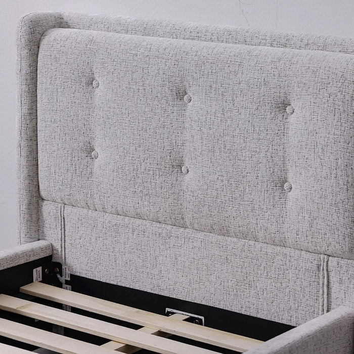 Maxillux Tuft 90X200 Upholstered Kids Bed With USB | Modern Design Single Bed Frame Furniture | Comfortable Bed (Mattress Not Included) L225xW117xH100cm - Grey